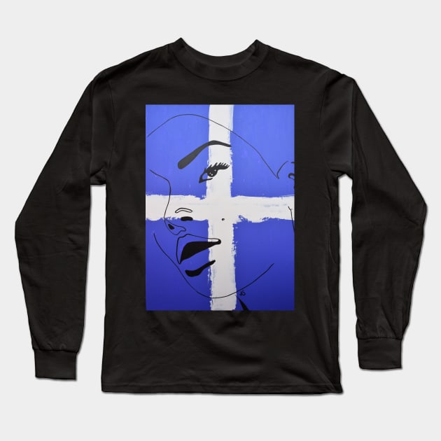 Outline woman blue 1 Long Sleeve T-Shirt by PrintsHessin